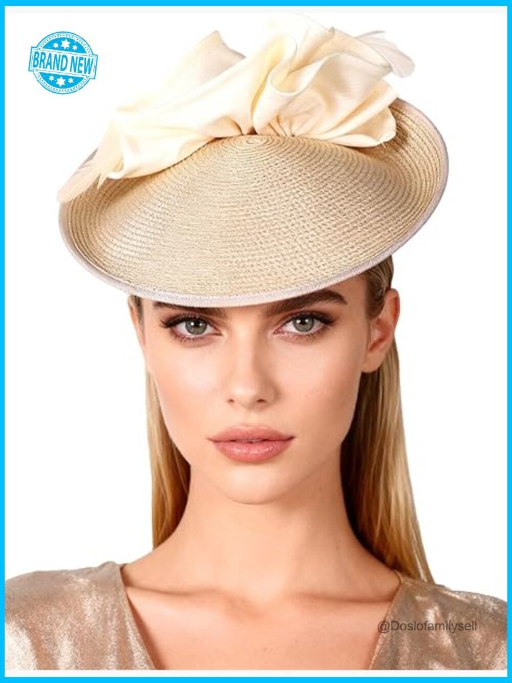 Straw Derby Hat with Feather for Tea Party & Cocktail Events - Elegant